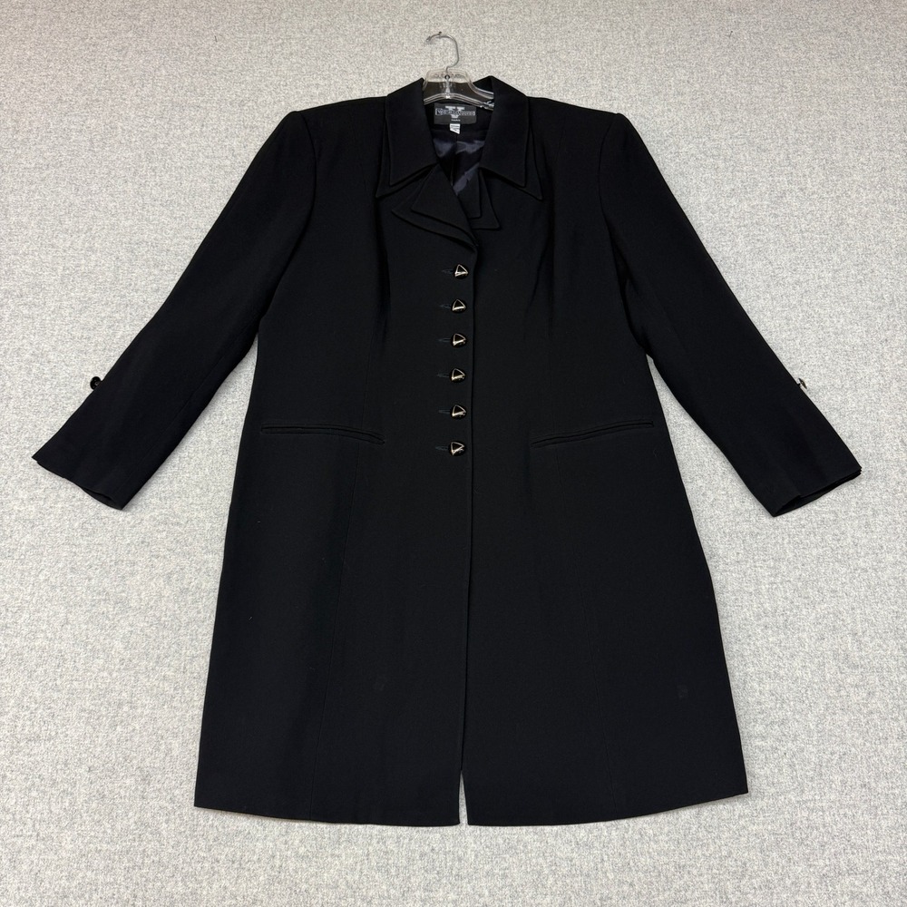 Viscardi Paris Longline Blazer Coat Size 16 Black Moss Crepe Gold Button Jacket
